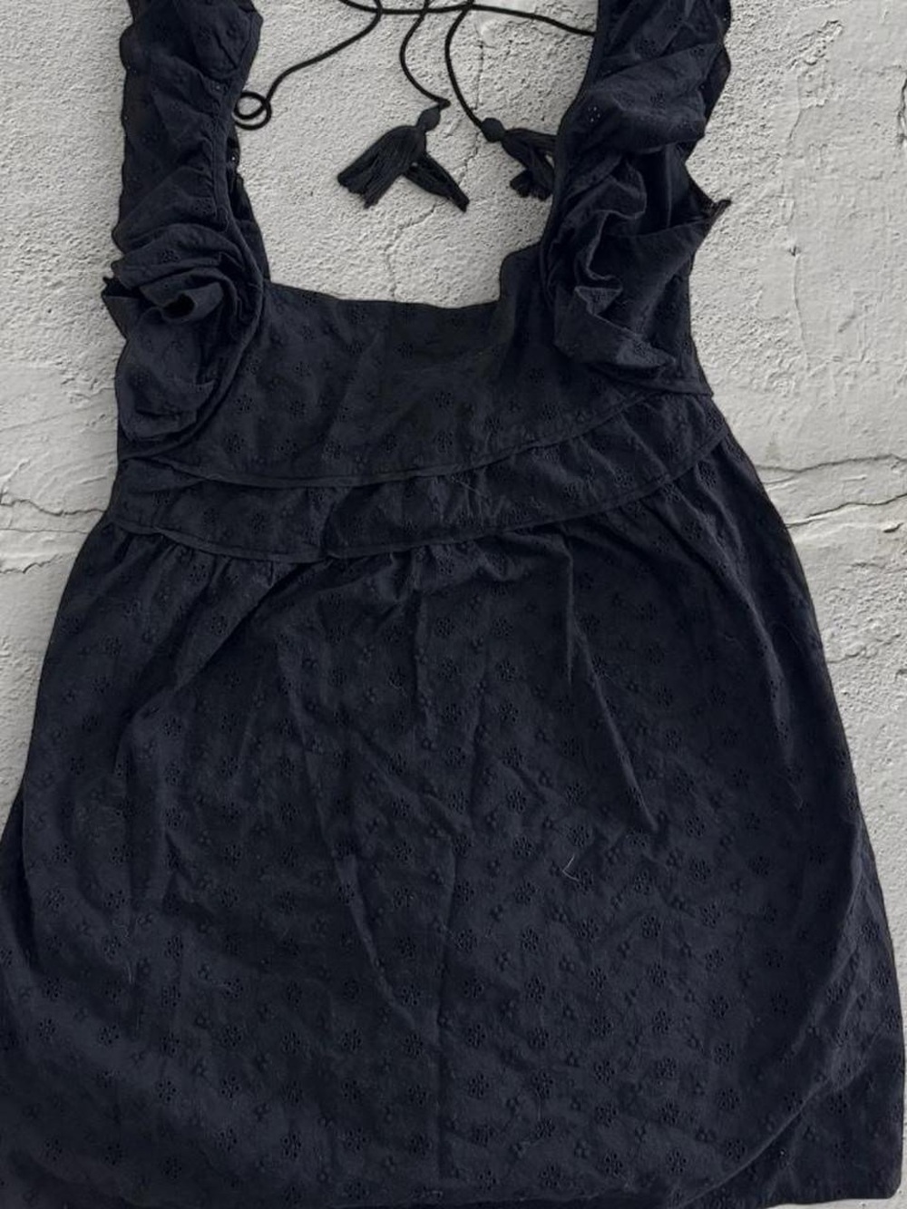 Forever 21 Black Eyelet Ruffle Strap Mini Dress